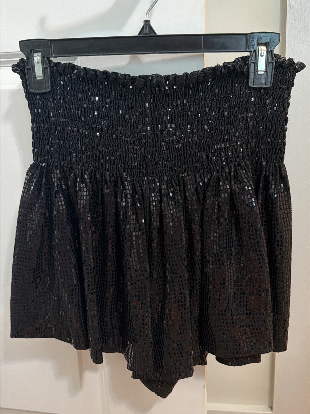 QUEEN OF SPARKLES Black Sequined Smocked Skort